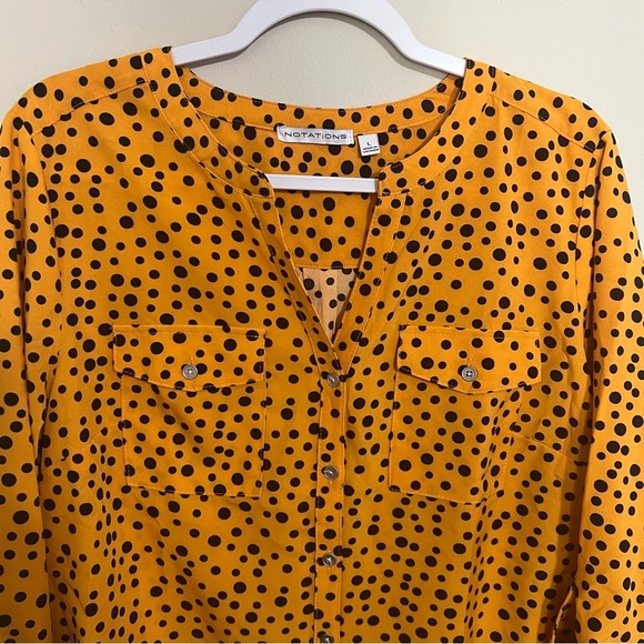 Notations Orange and Black Polka Dots Button Up V-neck Blouse size large - Picture 3 of 7